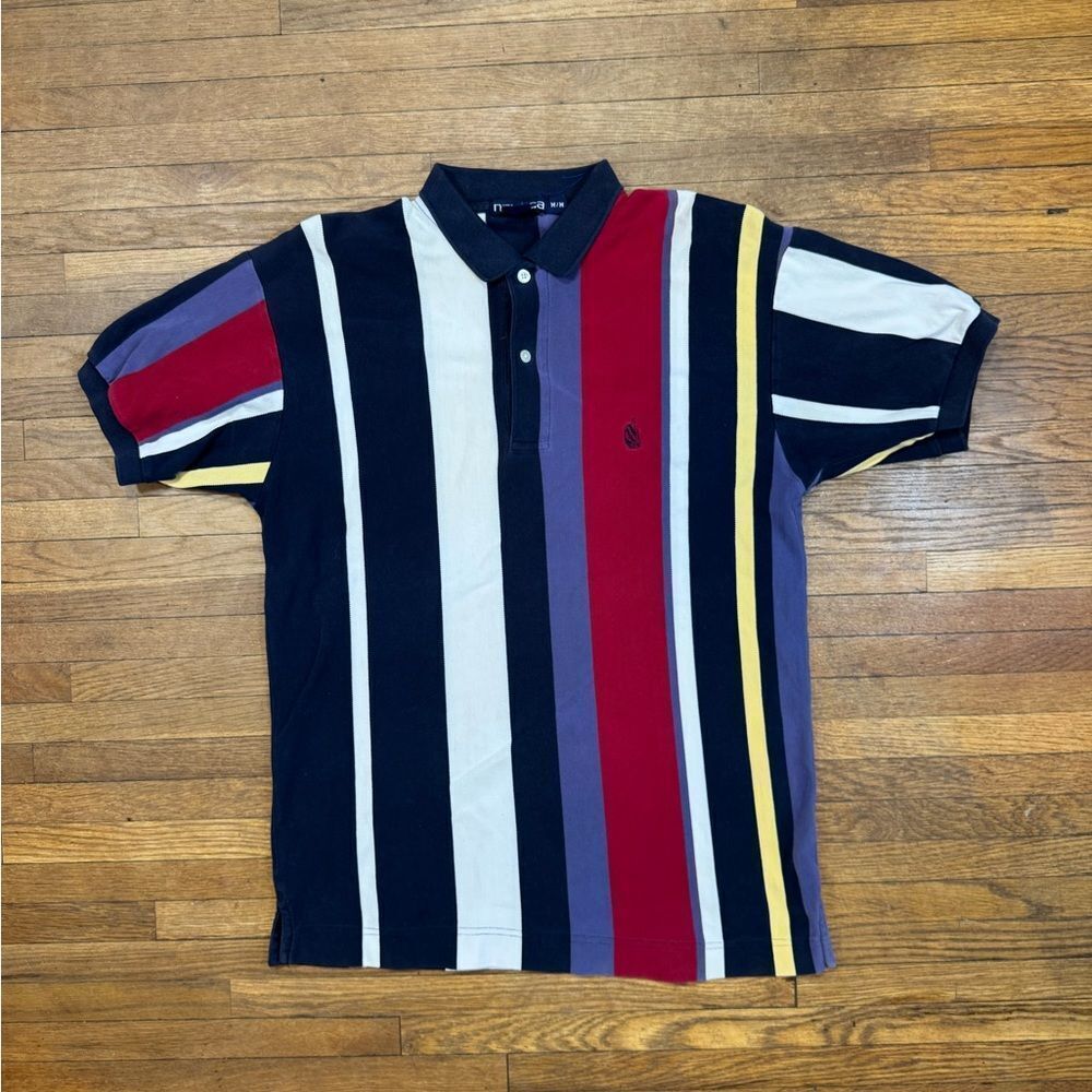 Vintage Nautica Bold Striped Polo Shirt - Red, Blue, Yellow